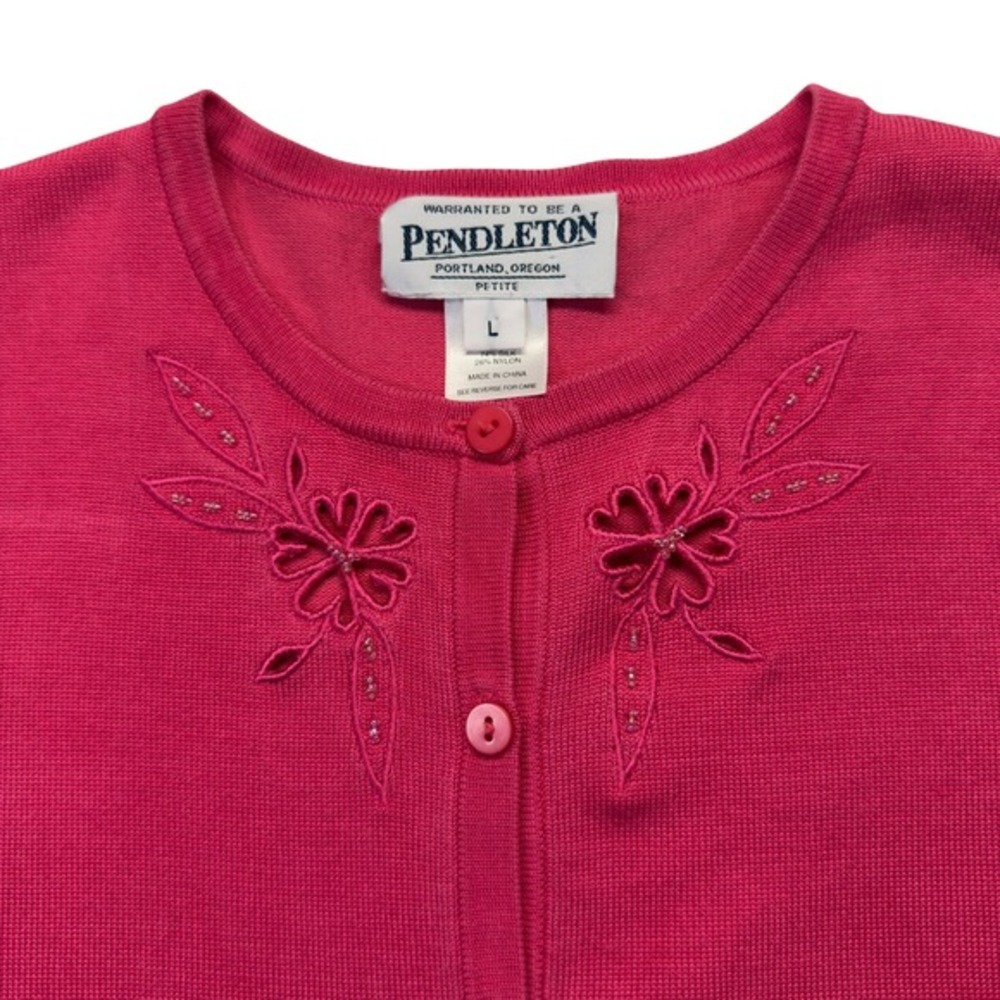 Pendleton Womens PL Silk Blend Cardigan Sweater Pink Beaded Floral Button - Picture 3 of 6